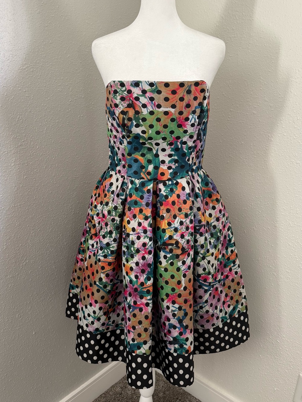 Anthropologie Corey Lynn Calter Lavendel Strapless Polka Dot Dress Size 8